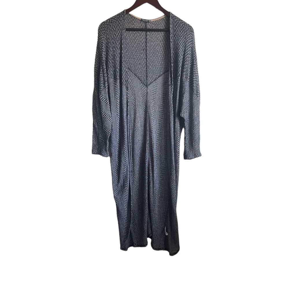 Earthbound Trading Co Women Open Front Cardigan‎ Long Line Lightweight L Navy
